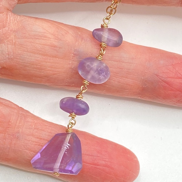 Natural Amethyst Gold Filled Chain Drop Necklace 15"-18" - Picture 2 of 13